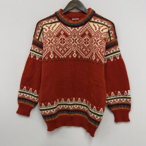 Dale of Norway Men's Large Clay Red Wool Chunky Knit Fair Isle Crewneck Sweater